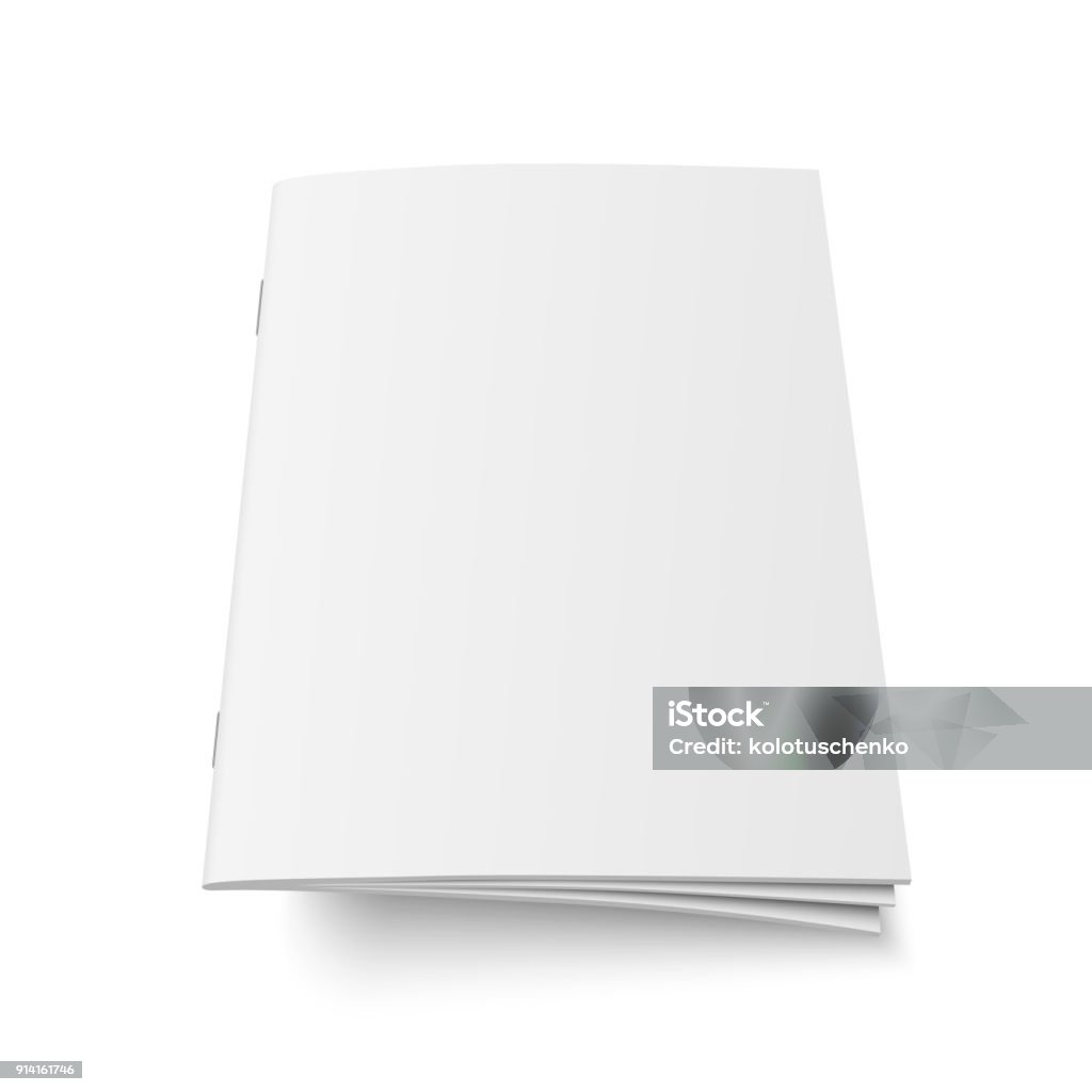 Vector mock up of book or magazine Vector mock up of book or magazine white blank cover isolated. Flying closed vertical magazine, brochure, booklet, copybook or notebook template on white background. 3d illustration. Brochure stock vector