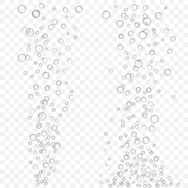 Vector air bubbles texture set isolated Vector air bubbles texture set isolated on light transparent background. White fizzing bubbles in water, champagne or soda drink. Transparent realistic oxygen gas bubbles bubble illustrations stock illustrations