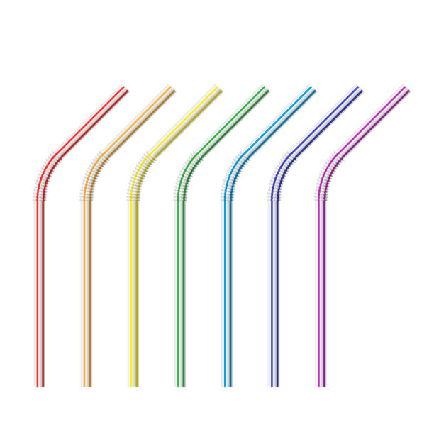 ilustrações de stock, clip art, desenhos animados e ícones de vector realistic drinking straws striped - drinking straw plastic design in a row