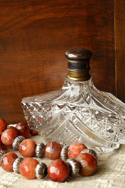 Antique Necklace and Bottle stock photo