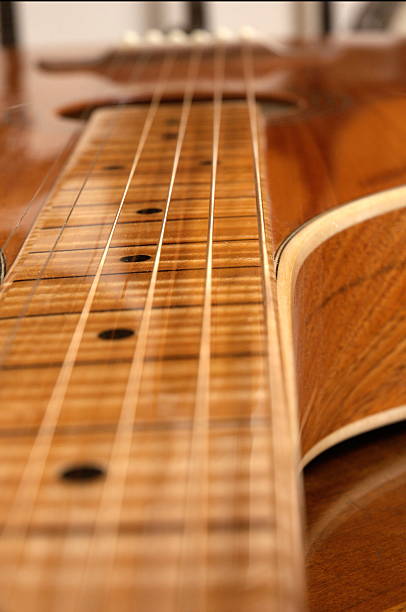 Strings on a Hollowneck Guitar stock photo