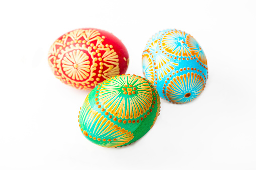 Easter eggs, Paschal eggs, decorated with beeswax - to celebrate Easter. Its old tradition in Lithuania, Eastern Europe.