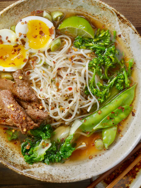 istock Beef Ramen Noodle and Vegetable Soup with A soft Boiled Egg 914188308