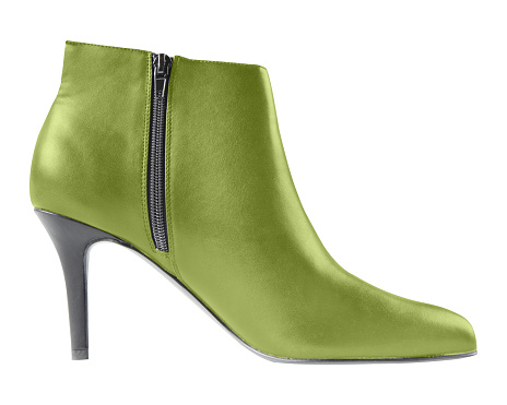Chartreuse light green elegant party winter high heel ankle shoes with zipper isolated white