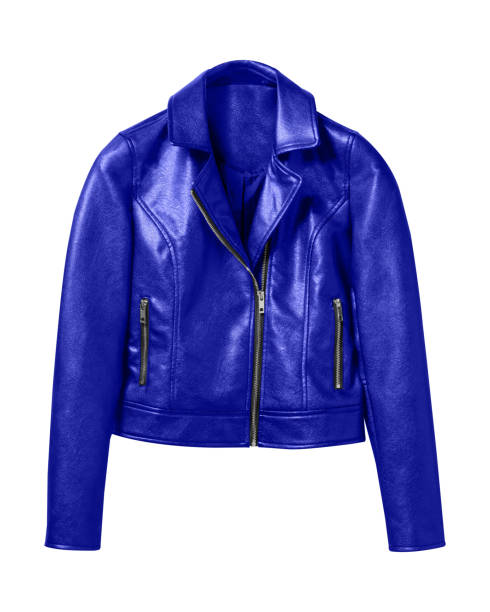 istock Navy blue woman leather jacket isolated on white 914192800