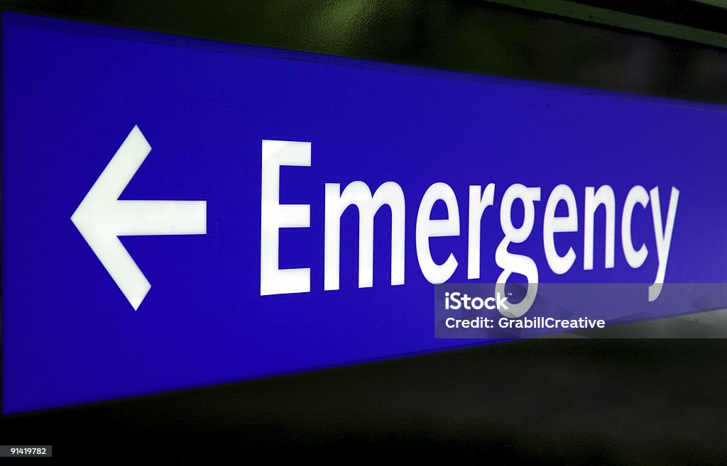 Blue Emergency Sign With arrow  Accidents and Disasters Stock Photo