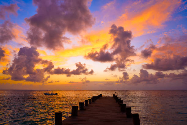 istock Riviera Maya pier sunrise in Caribbean Mayan 914202994