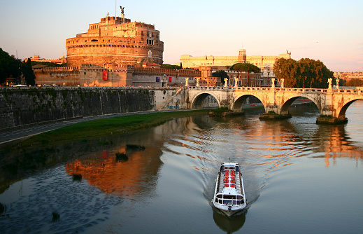 Ancient castle fortress on the Tiber River in Italy