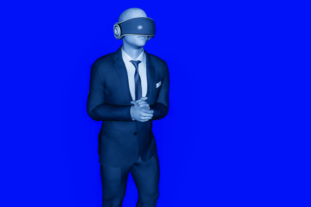 istock 3D render of a businessman wearing virtual reality headset. 914235758