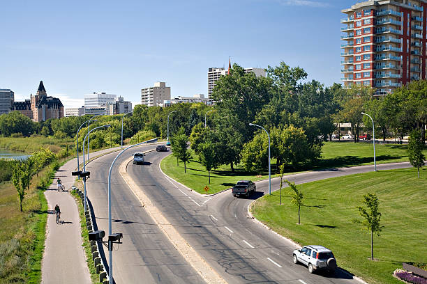 Roads in Downtown Saskatoon stock photo