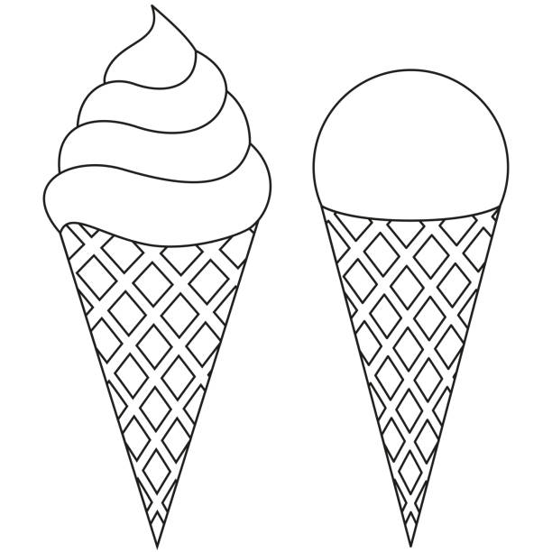 Line art ice cream cone black and white icon set. Line art ice cream cone black and white icon set. Coloring book page for adults and kids. Summer fast food vector illustration for gift card, flyer, certificate or banner, icon, logo, patch, sticker frozen coloring pages stock illustrations