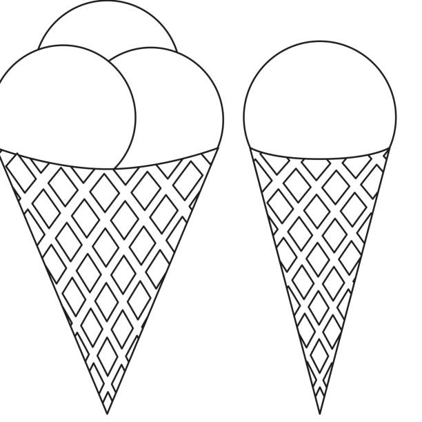 Ice cream ball cone black and white icon set. Ice cream ball cone black and white icon set. Coloring book page for adults and kids. Summer fast food vector illustration for gift card, flyer, certificate or banner, icon, logo, patch, sticker frozen coloring pages stock illustrations