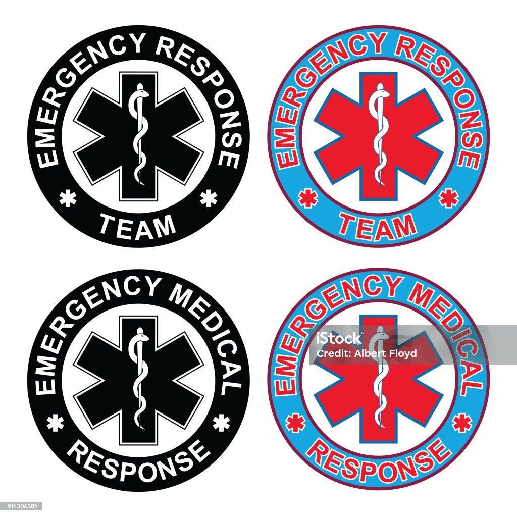 Emergency Medical Response Team Emergency Medical Response Team is an illustration of an emergency response team emblem and an emergency medical response emblem. Each rescue symbol comes in both a black and white and color version. Accidents and Disasters stock vector