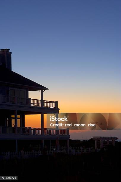 Clear Blue Orange Sky And Front Porch Stock Photo - Download Image Now - Cottage, Nags Head, North Carolina - US State