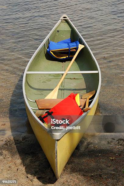 Canoe And Gear Stock Photo - Download Image Now - Canoe, Life Jacket, Oar