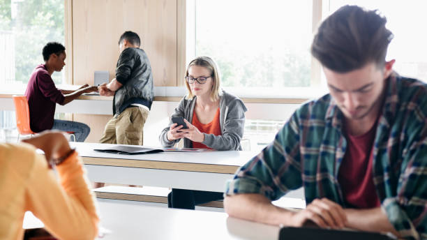 istock Young woman in college using smartphone 914314246