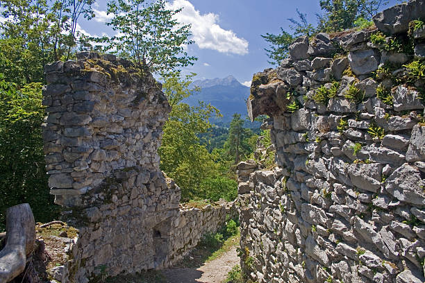 Ruined stone walls stock photo