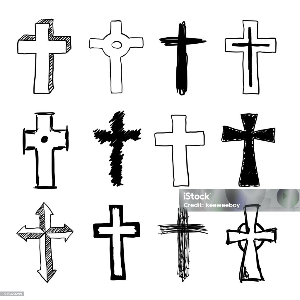 Doodle Christian Cross Set Vector doodle christian cross set Religious Cross stock vector