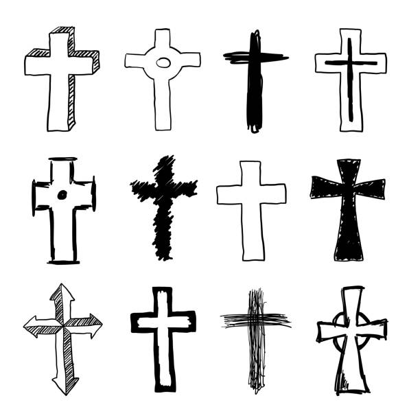 Doodle Christian Cross Set vector art illustration