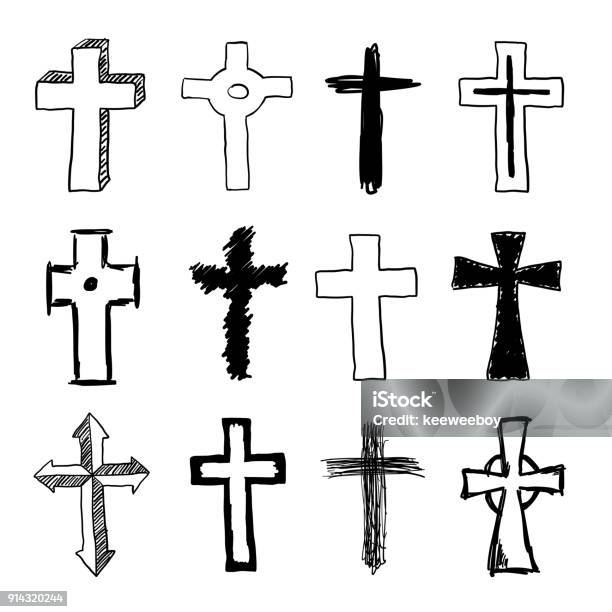 Doodle Christian Cross Set Stock Illustration - Download Image Now - Religious Cross, Cross Shape, Sketch