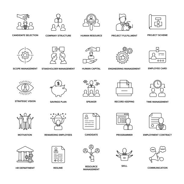 Project Management Line Icon Pack These creative line icons of project management consist of vast range of project management elements. The wide range includes vision, management, teamwork, collaboration, appreciation, career path, reward and many more. project manager stock illustrations
