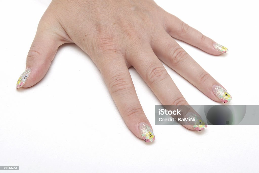 Hände mit schönen Nägeln mit Abbildung - Lizenzfrei Auftragen Stock-Foto