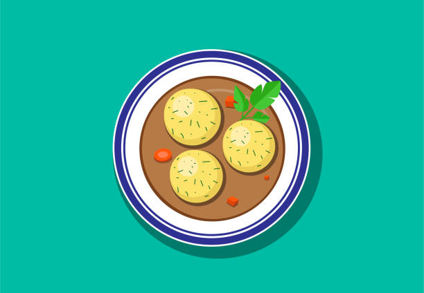 draufsicht, delicious matzoh ball suppe, vektor - matzo ball soup stock-grafiken, -clipart, -cartoons und -symbole