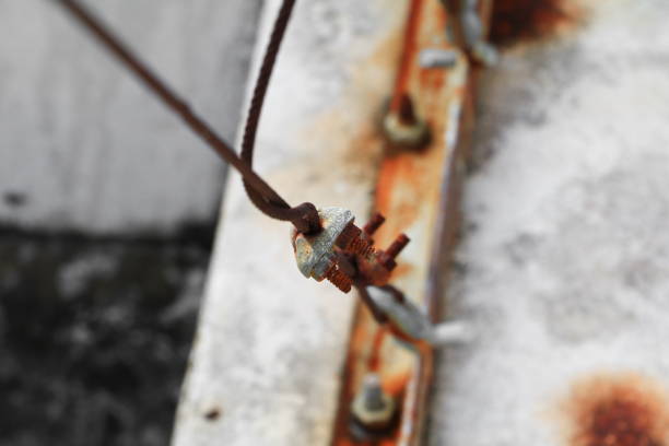wire rope clip rust old, connection of sling cable select focus with shallow depth of field.