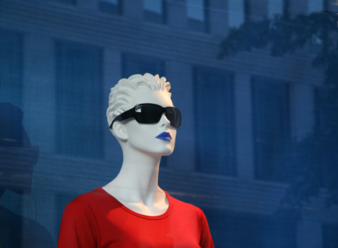 Mannequins in a retro store window