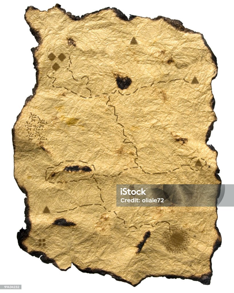 Damaged Ancient Treasury Map Isolated on White  Treasure Map Stock Photo