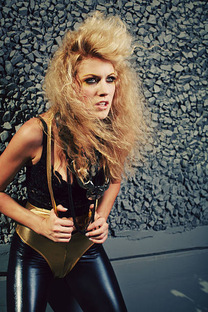 istock Angry 80's Blonde Woman in Unitard and Leather 91435047