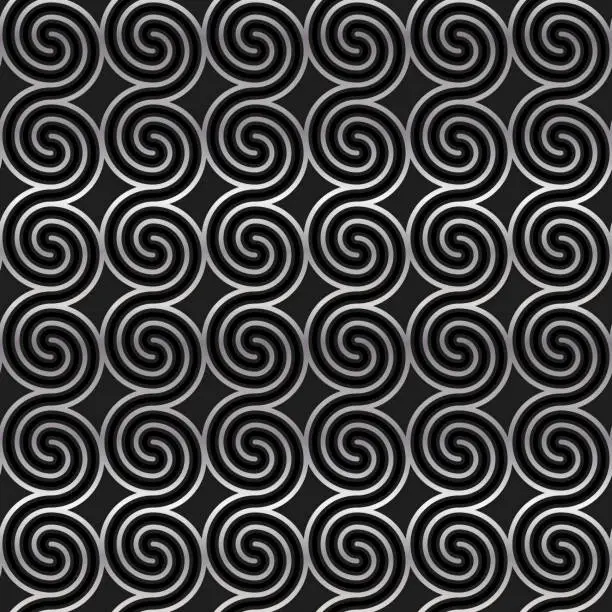 Vector illustration of Geometric seamless pattern with silver spirals. Abstract metal texture.