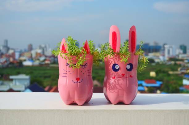istock Funny flower pots on the balcony. 914364484