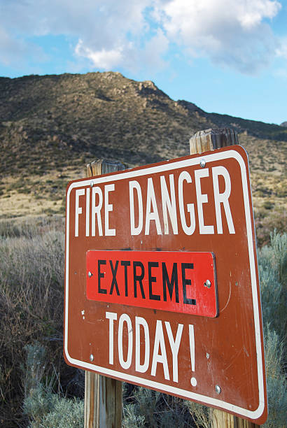 istock extreme fire danger warning sign and southwest landscape 91436695