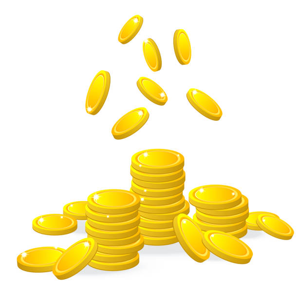 złote monety, spadające pieniądze, ilustracja wektorowa - graphix stock illustrations