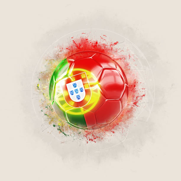 Grunge football with flag of portugal stock photo