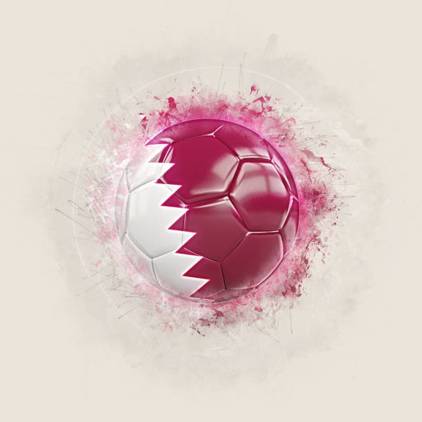 grunge voetbal met vlag van qatar - qatar football stockfoto's en -beelden