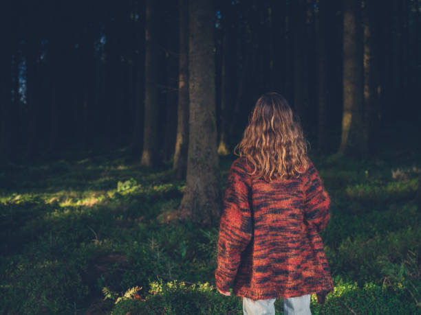 istock Young woman in the forest at sunset 914381446