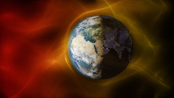 istock 3d illustration of solar wind colliding with earth's magnetic field 914385844