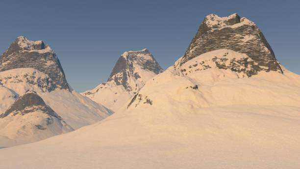 3D Illustration of snow covered mountain peaks