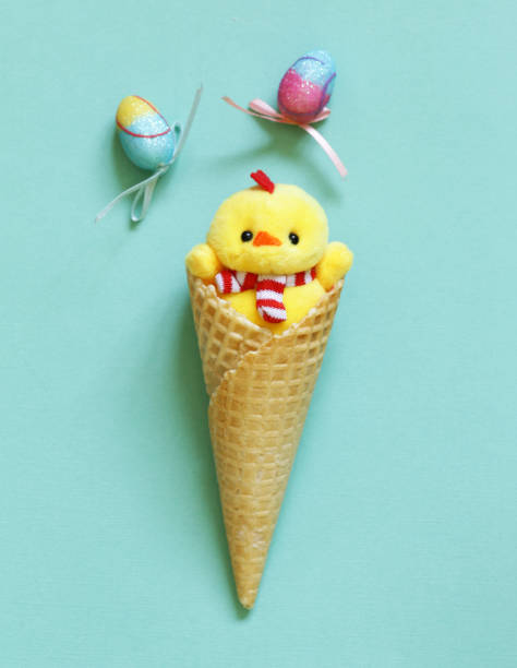 istock ice cream waffle horn with Easter decoration 914389186