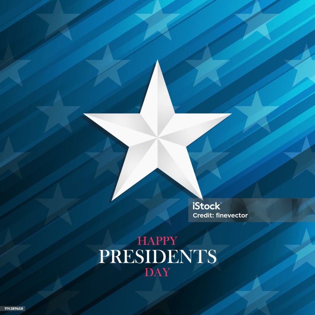 Carte de voeux de bonne fête du présidents USA avec étoile d’argent sur fond bleu. - clipart vectoriel de Presidents Day libre de droits