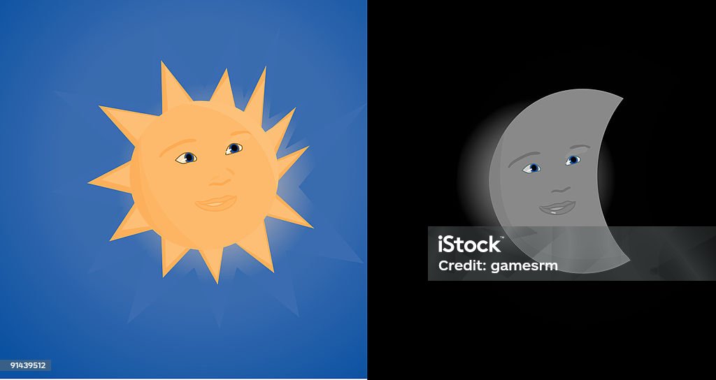 Sole e luna - Illustrazione stock royalty-free di Sequenza giorno e notte