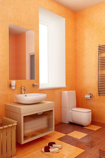 ogange ванной комнатой интерьера - patchworkdesign стоковые фото и изображения