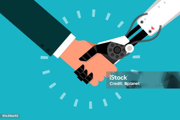Man Shaking Hand With Robot Stock Illustration - Download Image Now - Robot, People, Human Hand