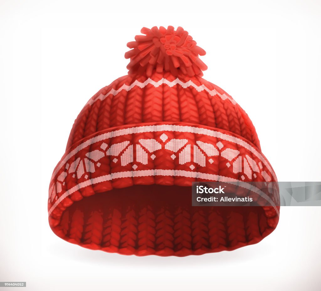 Red winter knitted hat Red winter knitted hat. 3d vector icon Knit Hat stock vector