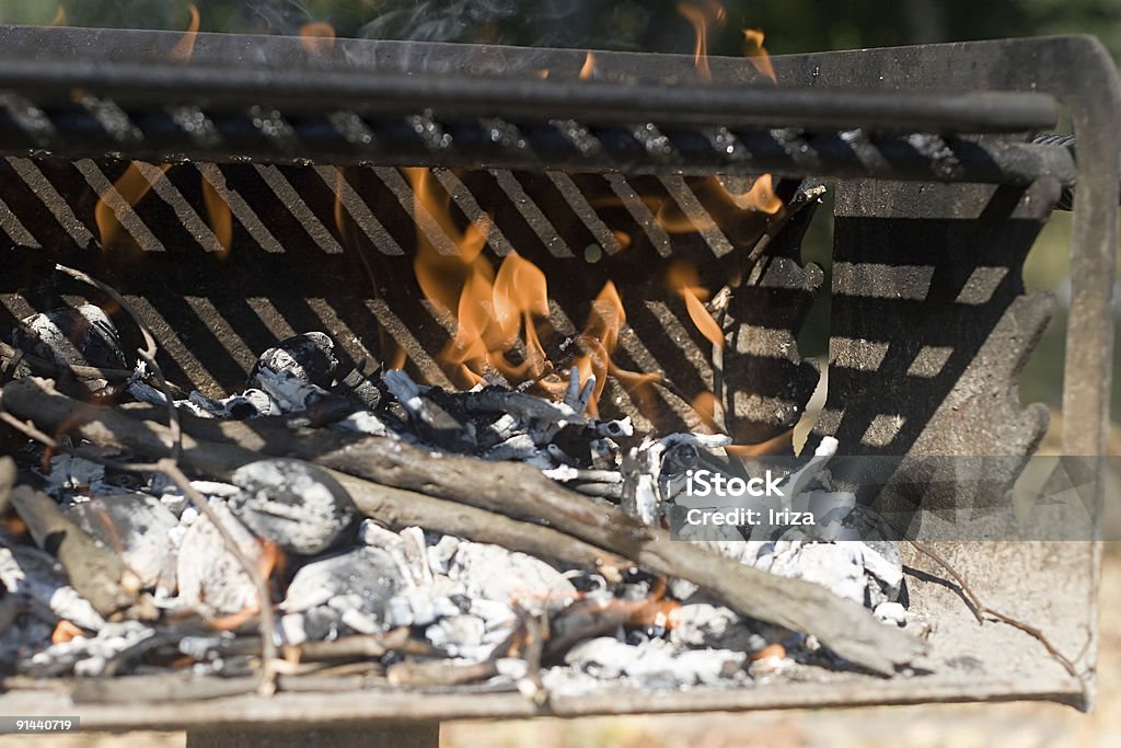 Barbacoa a la parrilla en fuego; Primer plano - Foto de stock de A la Parrilla libre de derechos