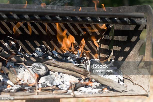 Barbacoa A La Parrilla En Fuego Primer Plano Foto de stock y más banco de imágenes de A la Parrilla - A la Parrilla, Actividades recreativas, Aire libre