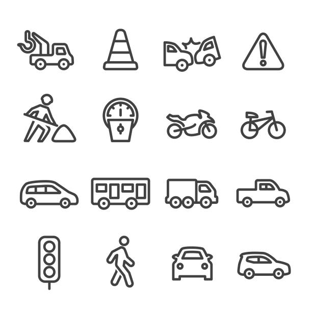 verkehrssymbole - line serie - tow truck towing car truck stock-grafiken, -clipart, -cartoons und -symbole