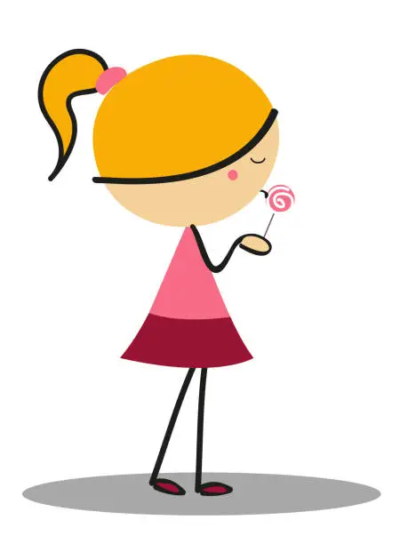 Vector illustration of Doodle Little girl with sweet lollipop